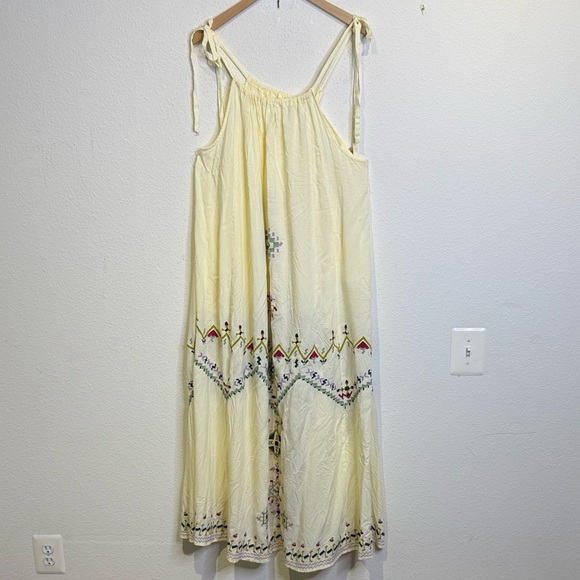 Anthropologie New XL maxi cream yellow embroidered floral goddess dress - Picture 4 of 11